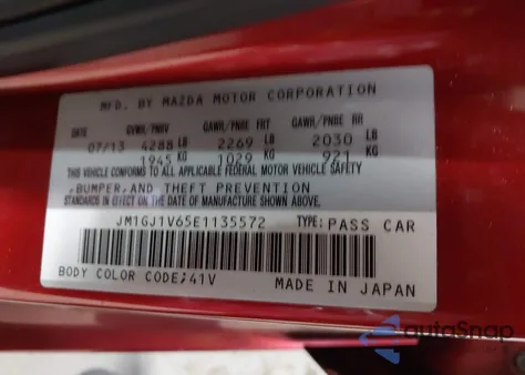 2014 Mazda Mazda6 I Touring from USA, damaged, VIN JM1GJ1V65E1135572
